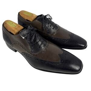Mezlan Wing Tip Oxford Dress Shoes Mens Size 8M 15374 Black Brown Leather Brogue